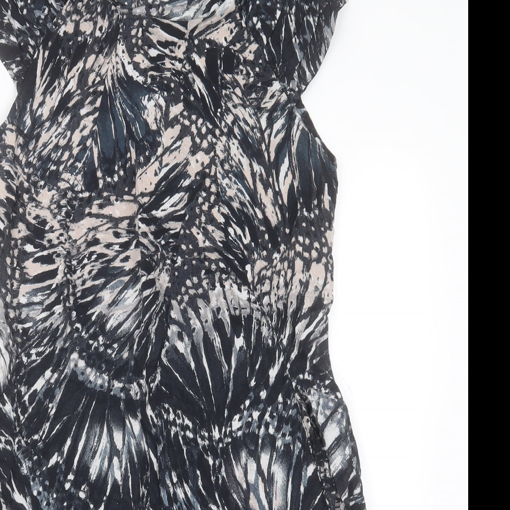 Dorothy Perkins Womens Black Geometric Viscose A-Line  Size 12  Crew Neck Zip