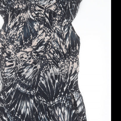 Dorothy Perkins Womens Black Geometric Viscose A-Line  Size 12  Crew Neck Zip