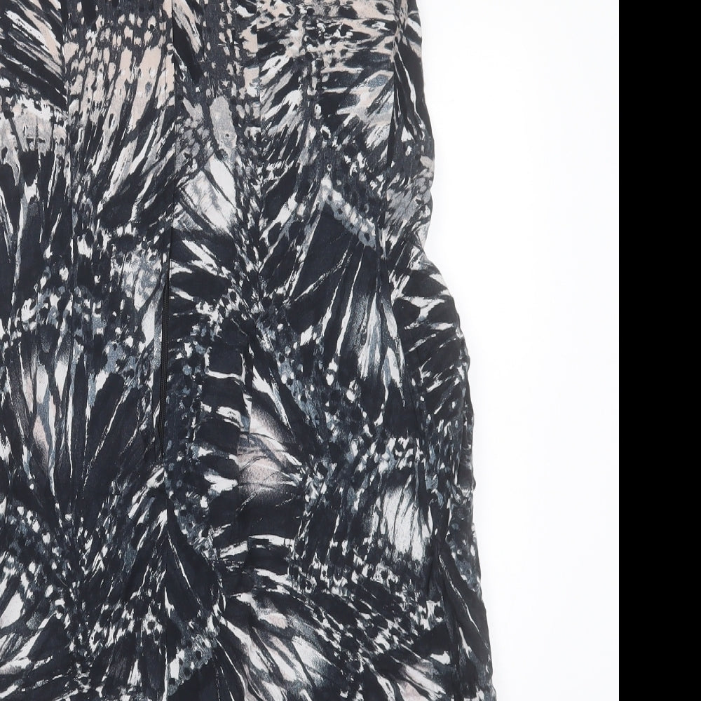 Dorothy Perkins Womens Black Geometric Viscose A-Line  Size 12  Crew Neck Zip