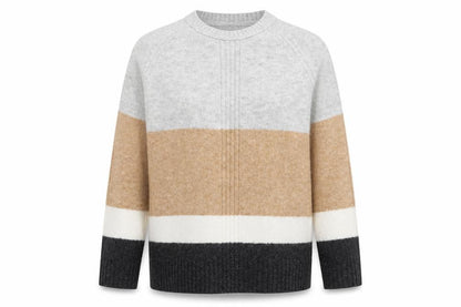 Front view of Marks & Spencer women’s multicoloured crew neck striped acrylic jumper, size XS