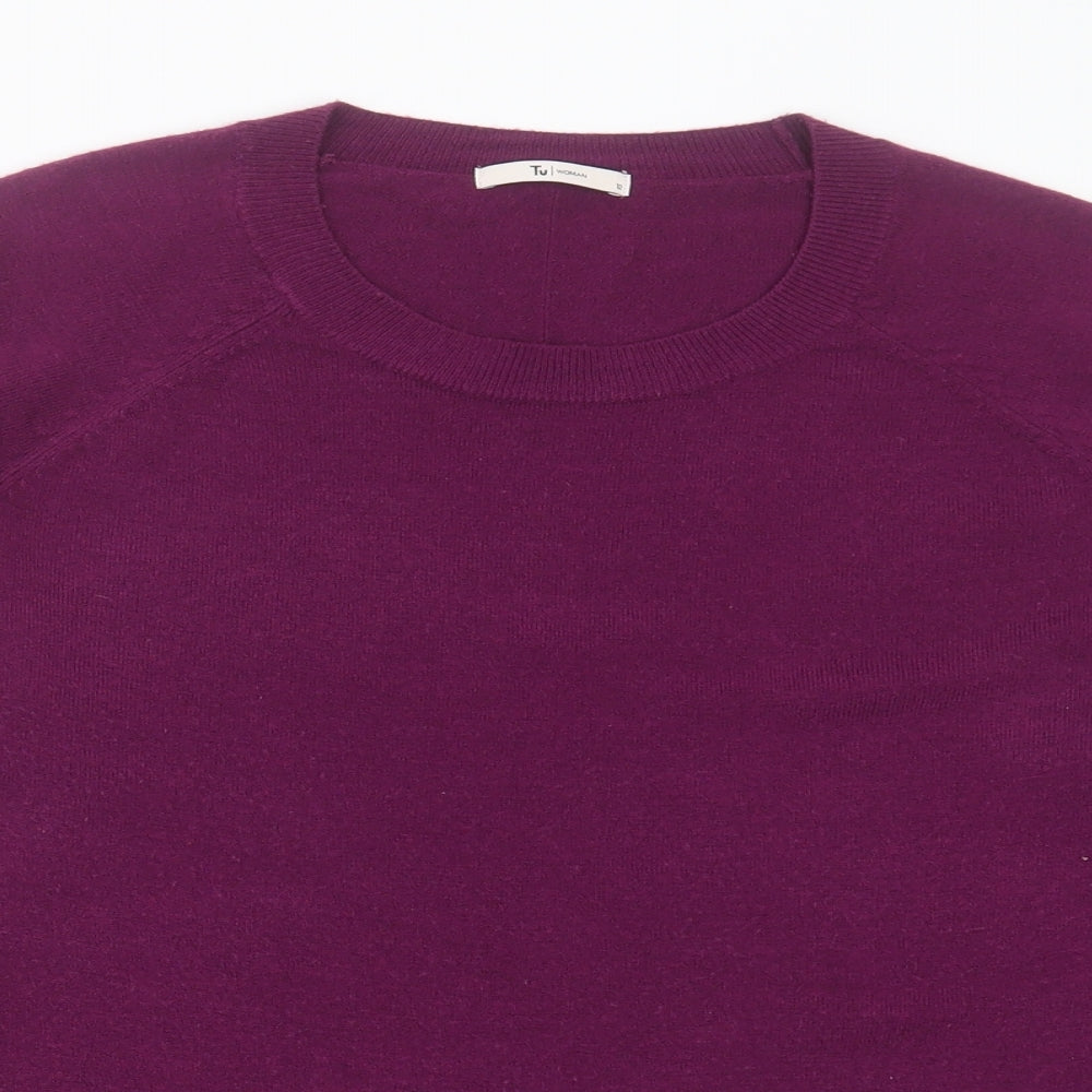 TU Womens Purple Crew Neck  Acrylic Pullover Jumper Size 12
