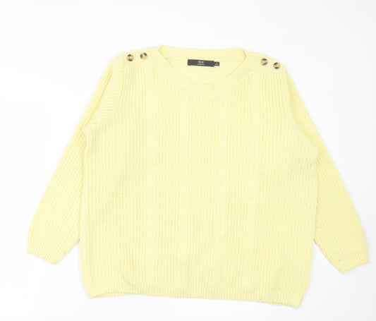 Isle Essentials Womens Yellow Crew Neck  Acrylic Pullover Jumper Size L