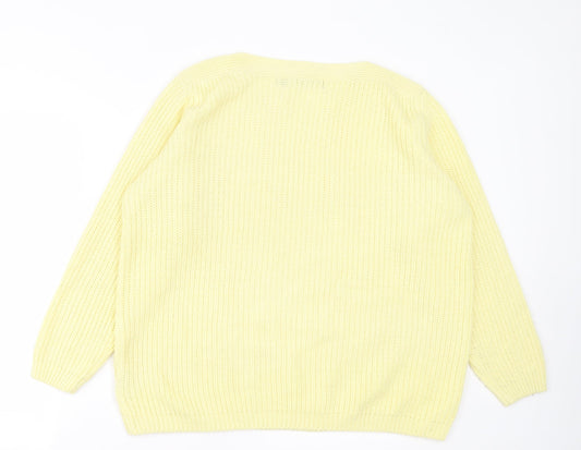 Isle Essentials Womens Yellow Crew Neck  Acrylic Pullover Jumper Size L
