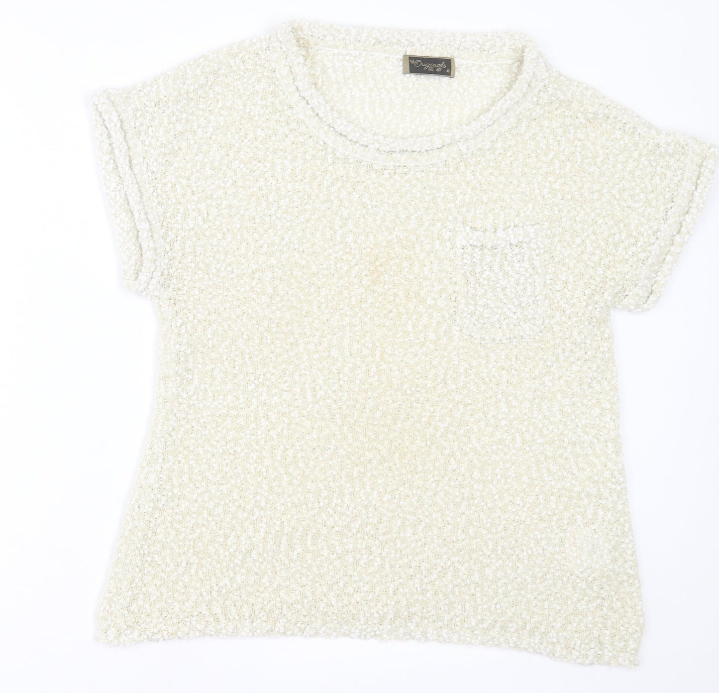 originals Womens Ivory  Polyester Basic T-Shirt Size M Crew Neck