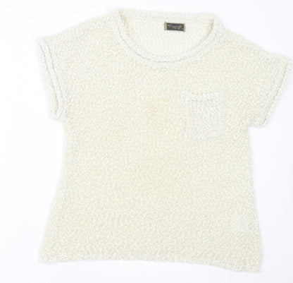 originals Womens Ivory  Polyester Basic T-Shirt Size M Crew Neck