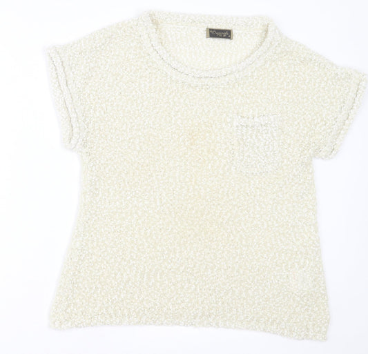 originals Womens Ivory  Polyester Basic T-Shirt Size M Crew Neck