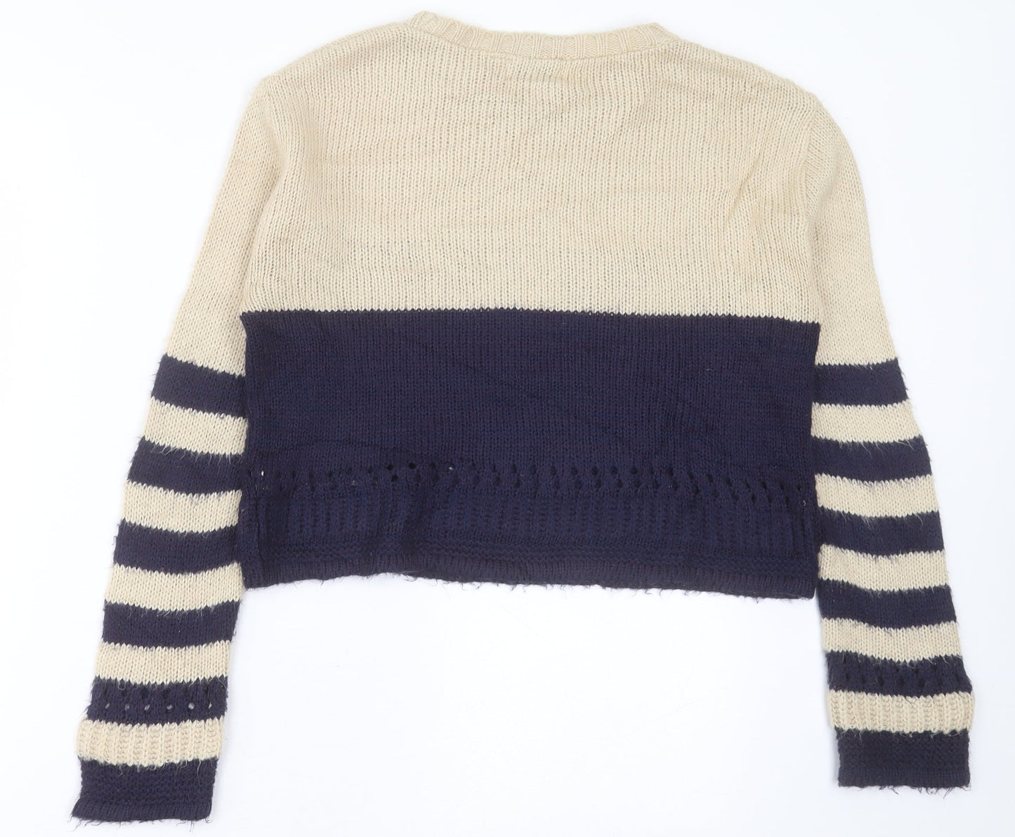 River Island Womens Brown Crew Neck Striped Acrylic Pullover Jumper Size 8