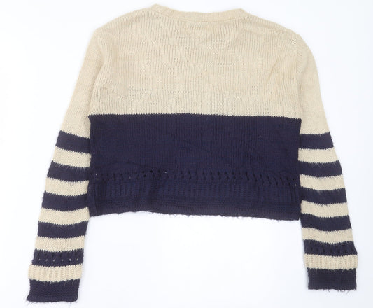 River Island Womens Brown Crew Neck Striped Acrylic Pullover Jumper Size 8