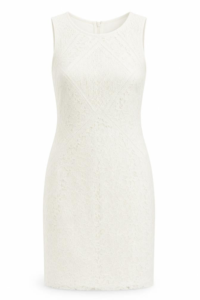 Front view of Topshop women’s white nylon bodycon, size UK 6, crew neck zip