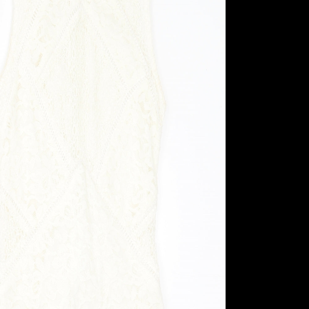 Topshop Womens White  Nylon Bodycon  Size 6  Crew Neck Zip