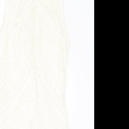 Topshop Womens White  Nylon Bodycon  Size 6  Crew Neck Zip
