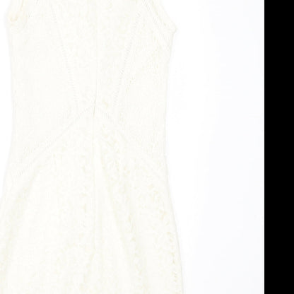 Topshop Womens White  Nylon Bodycon  Size 6  Crew Neck Zip