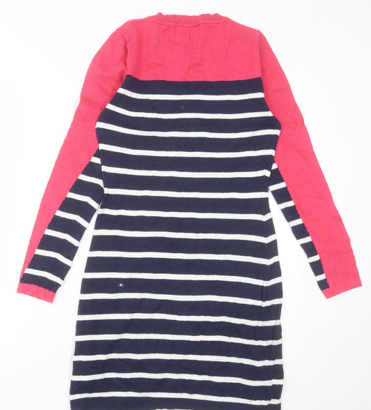 Clements Ribeiro Womens Blue Striped Cotton Jumper Dress  Size 10  Crew Neck Pullover