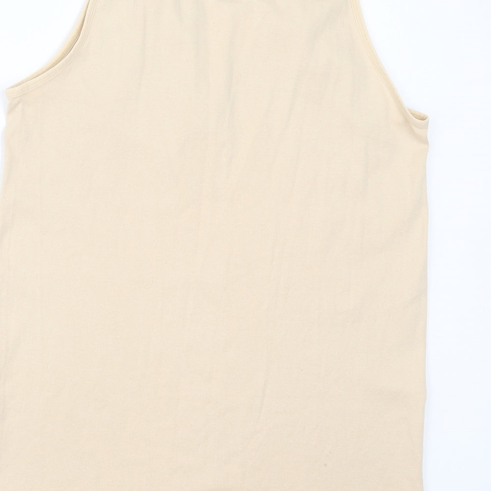 Brand and care label for Fathi women’s beige cotton basic tank, size UK 6, v-neck