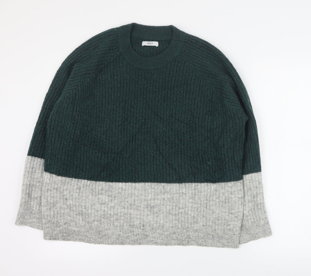 Additional front view of Envii women’s green round neck acrylic jumper, size S