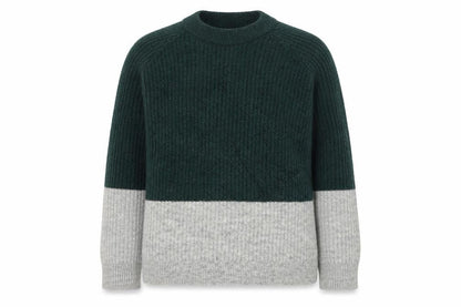 Front view of Envii women’s green round neck acrylic jumper, size S