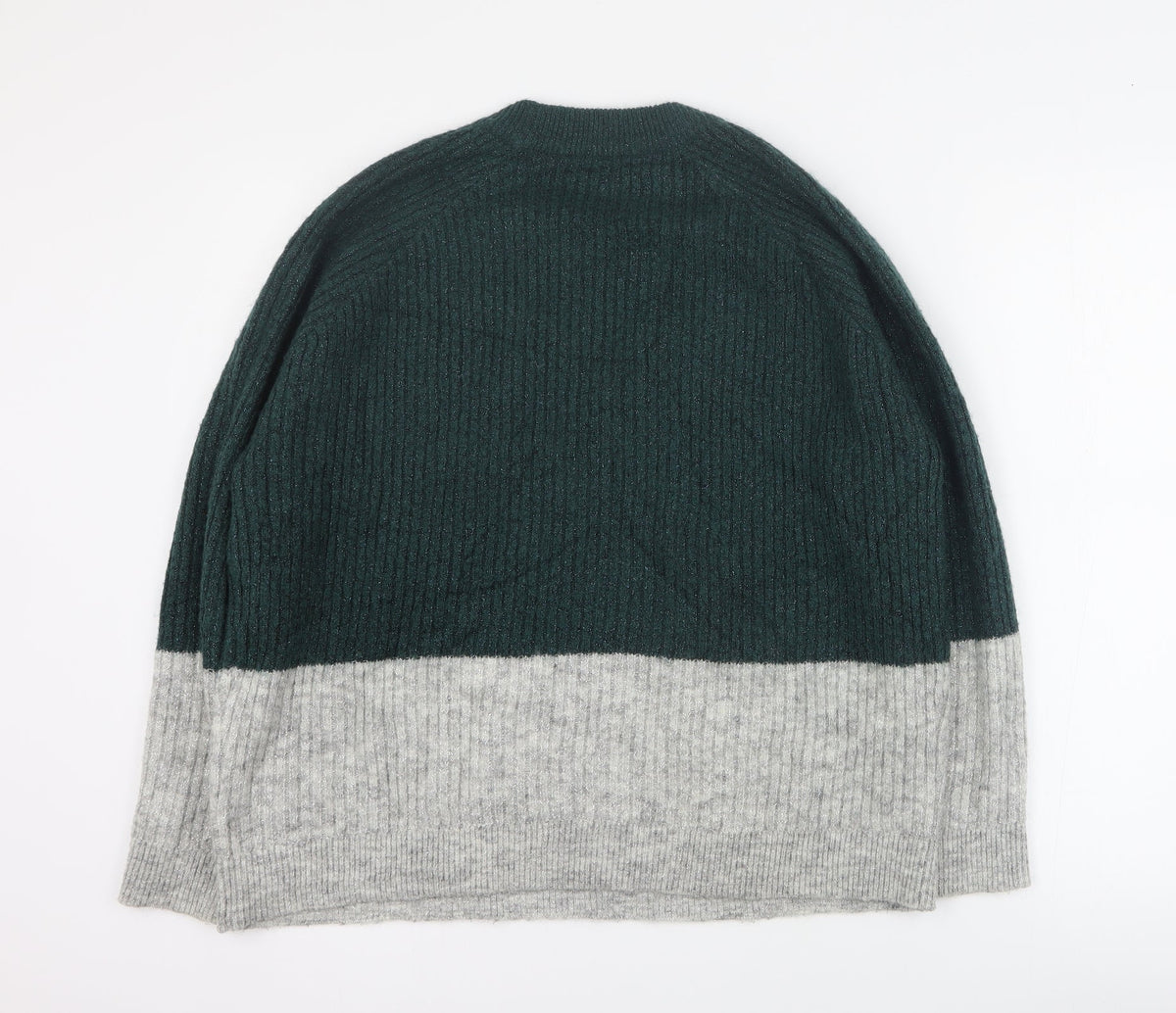 Back view of Envii women’s green round neck acrylic jumper, size S