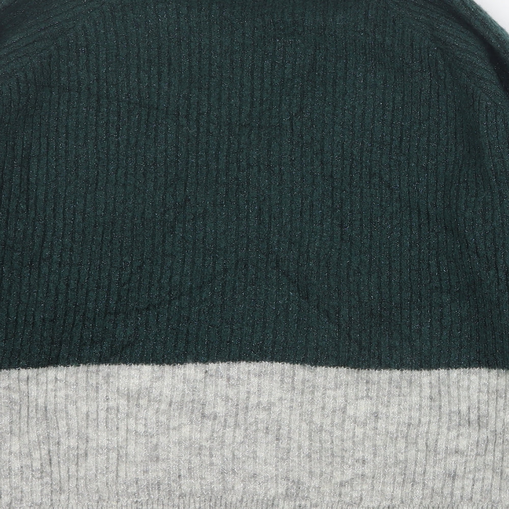Brand and care label for Envii women’s green round neck acrylic jumper, size S