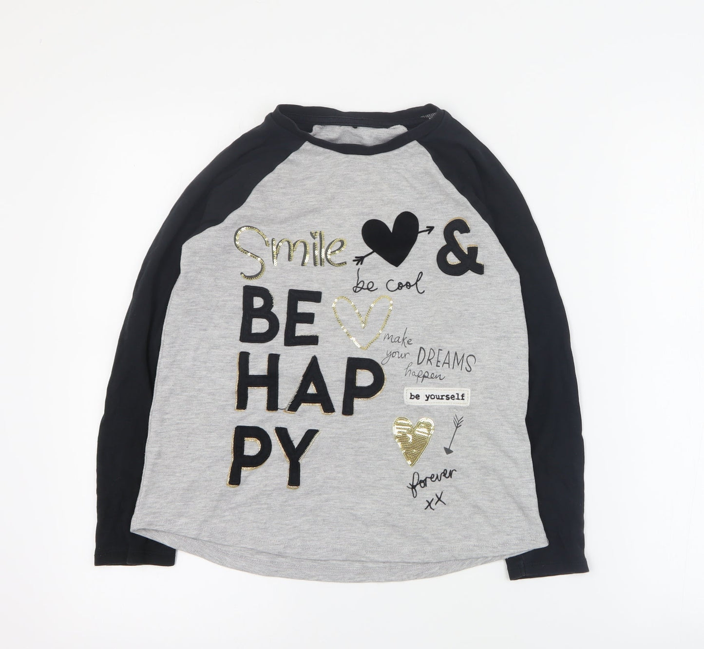 George Girls Grey Colourblock Cotton Pullover T-Shirt Size 9-10 Years Round Neck Pullover