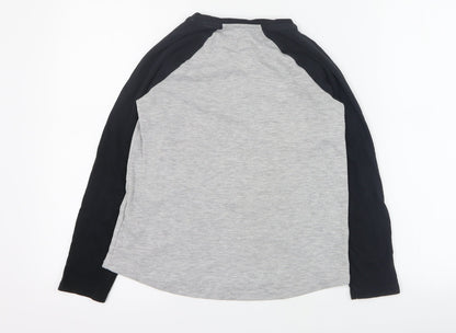George Girls Grey Colourblock Cotton Pullover T-Shirt Size 9-10 Years Round Neck Pullover