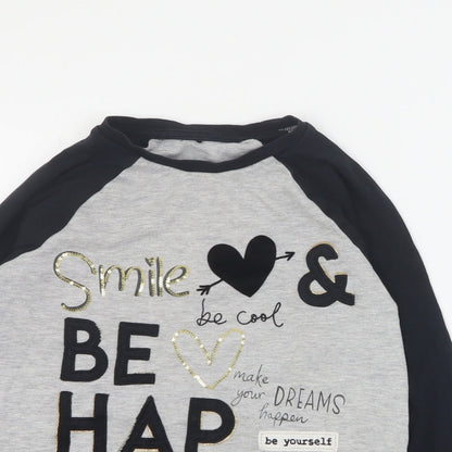 George Girls Grey Colourblock Cotton Pullover T-Shirt Size 9-10 Years Round Neck Pullover
