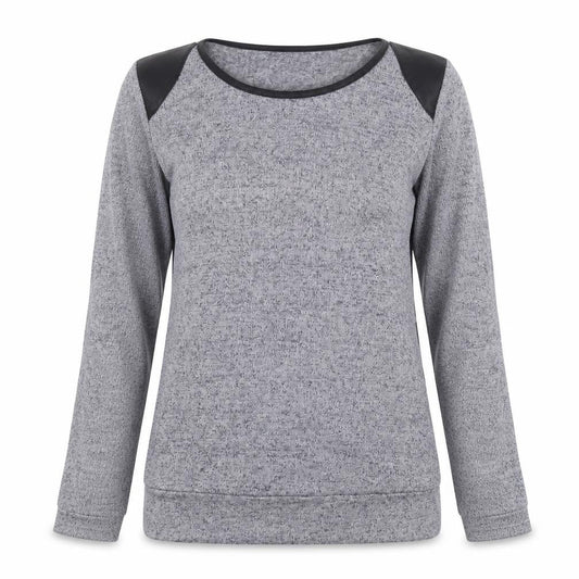 Front view of Izabel women’s grey round neck viscose jumper, size UK 10