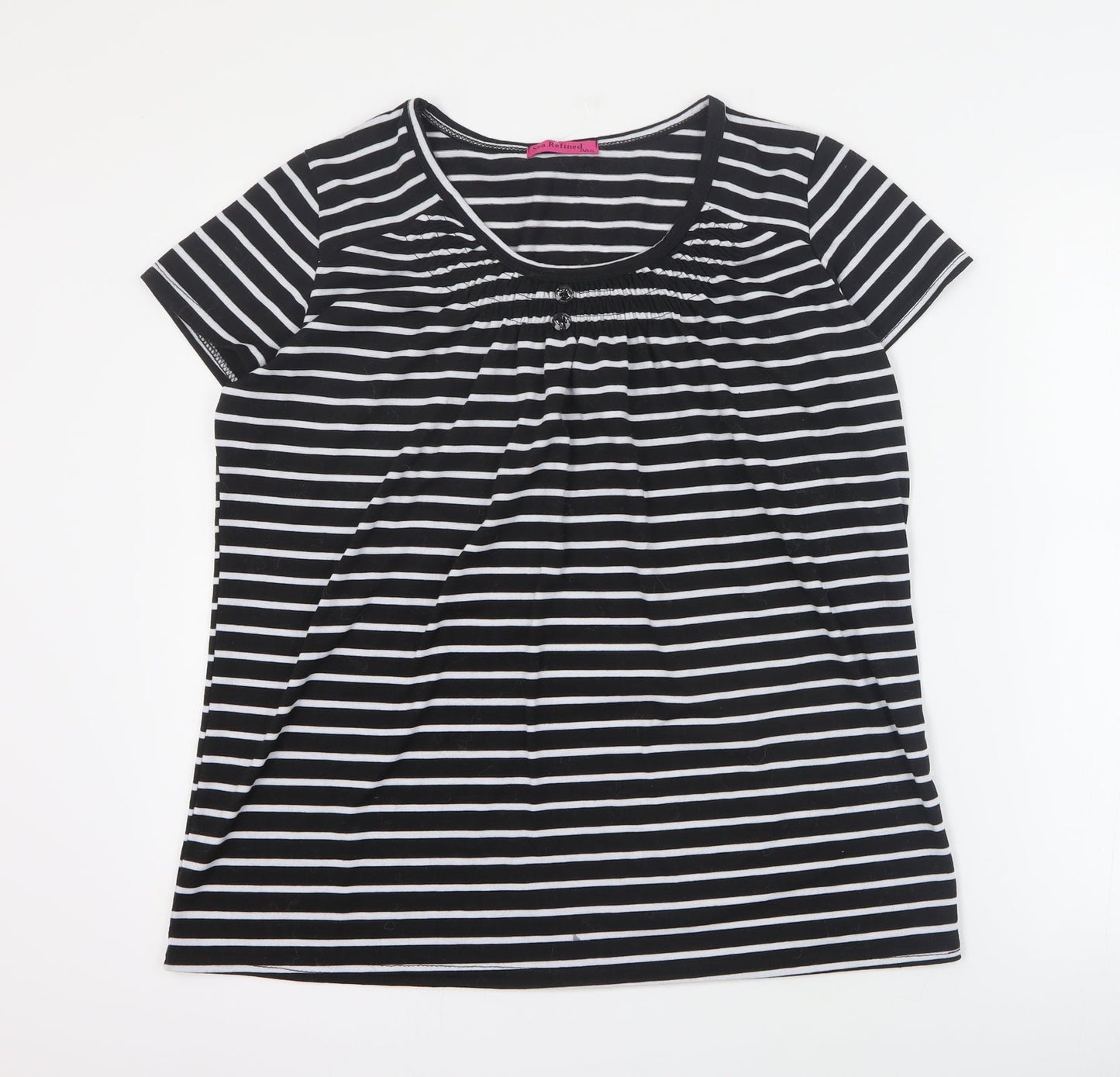 Sea Refined Womens Black Striped Cotton Basic T-Shirt Size XL Round Neck