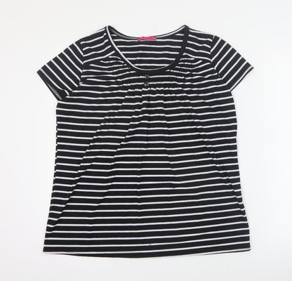 Sea Refined Womens Black Striped Cotton Basic T-Shirt Size XL Round Neck