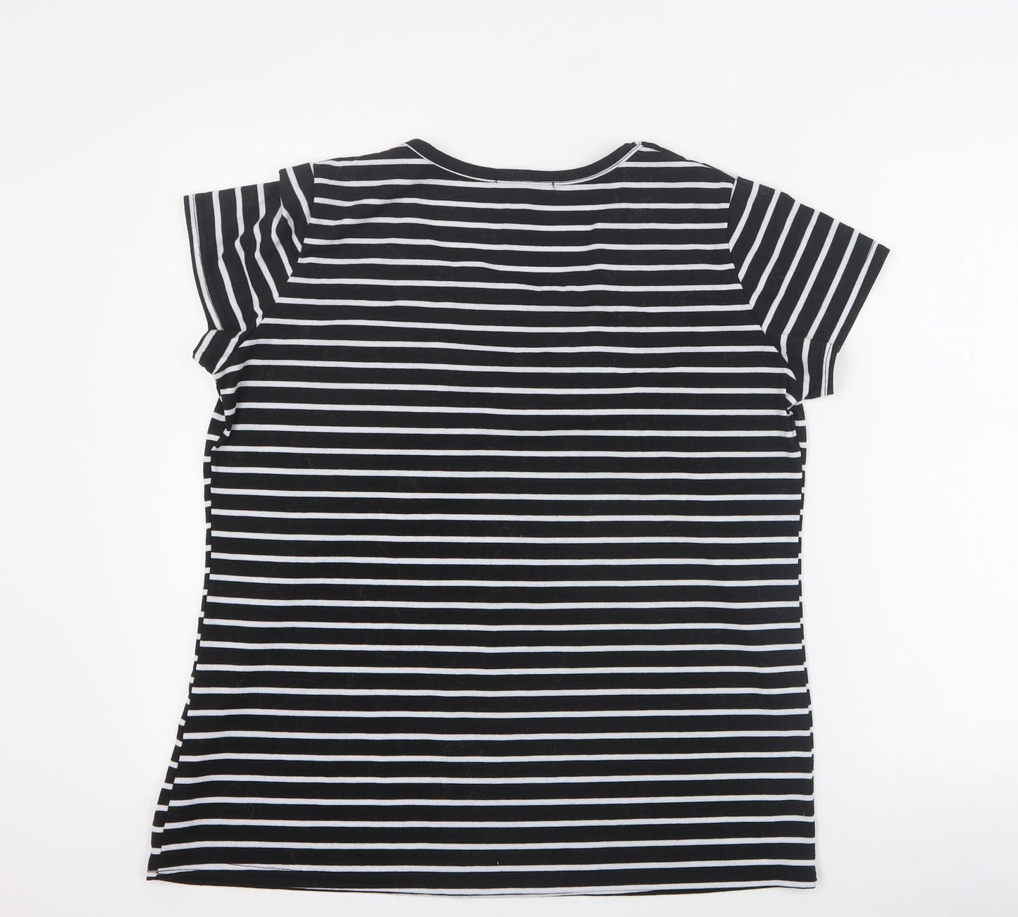 Sea Refined Womens Black Striped Cotton Basic T-Shirt Size XL Round Neck