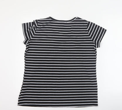 Sea Refined Womens Black Striped Cotton Basic T-Shirt Size XL Round Neck