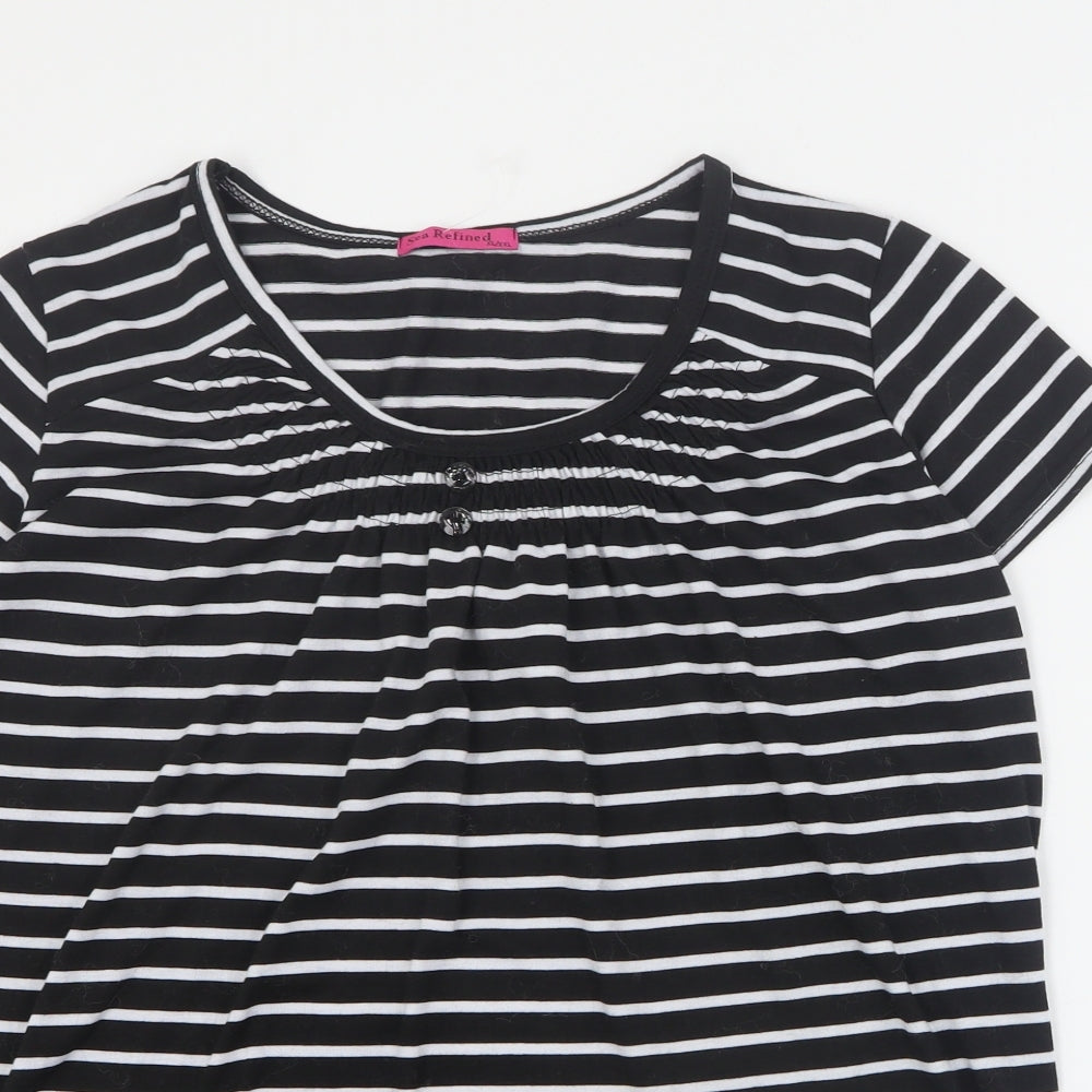 Sea Refined Womens Black Striped Cotton Basic T-Shirt Size XL Round Neck