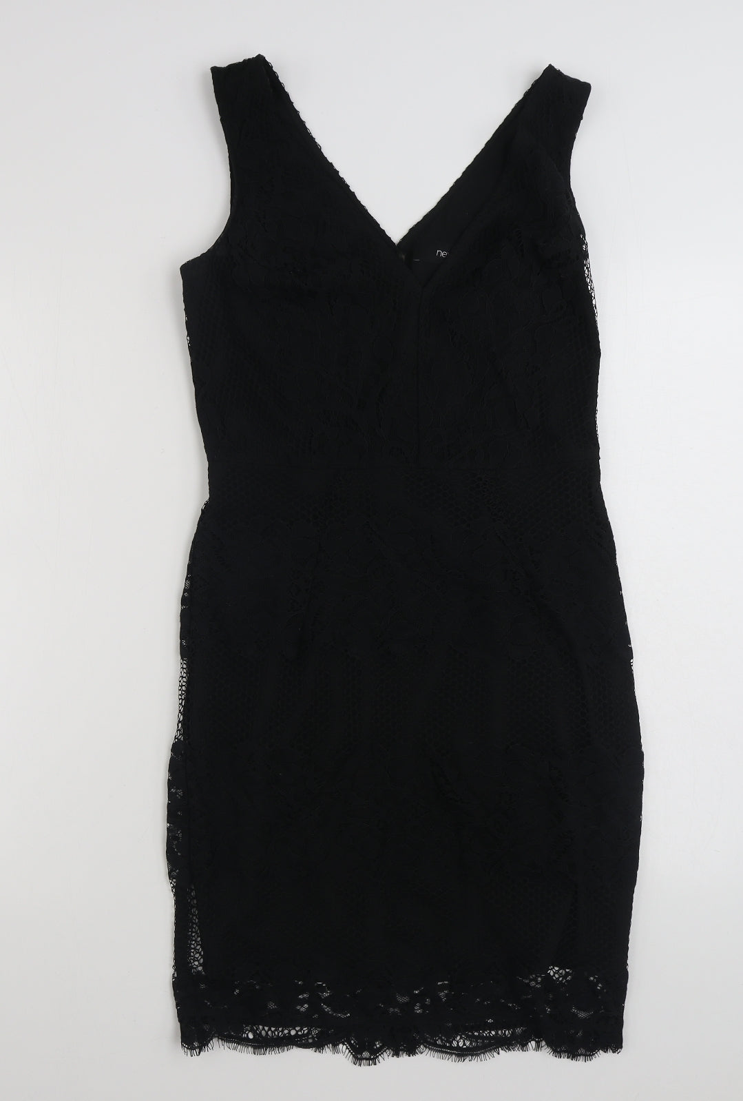 NEXT Womens Black Floral Polyester Shift  Size 8  V-Neck Zip