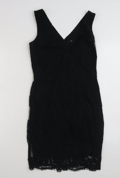 NEXT Womens Black Floral Polyester Shift  Size 8  V-Neck Zip