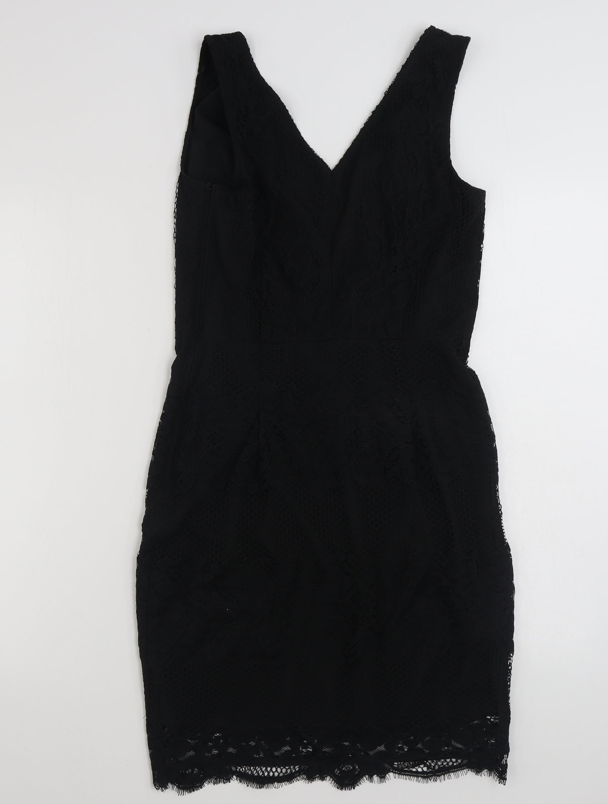 NEXT Womens Black Floral Polyester Shift  Size 8  V-Neck Zip