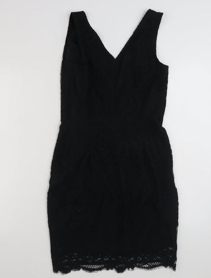 NEXT Womens Black Floral Polyester Shift  Size 8  V-Neck Zip