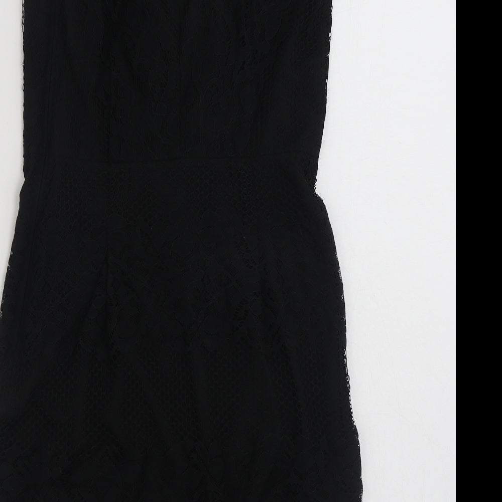 NEXT Womens Black Floral Polyester Shift  Size 8  V-Neck Zip