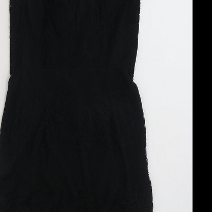 NEXT Womens Black Floral Polyester Shift  Size 8  V-Neck Zip