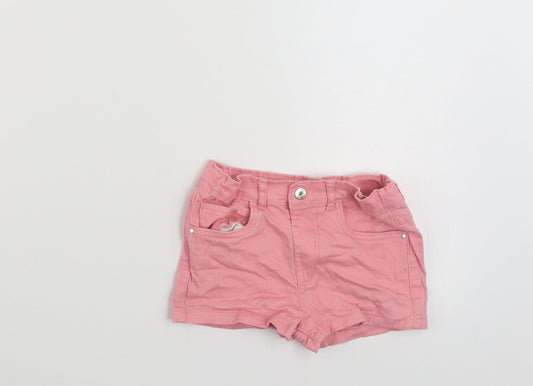 Front view of 356 Denim girls’ pink cotton hot pants shorts, size 5-6, years slim