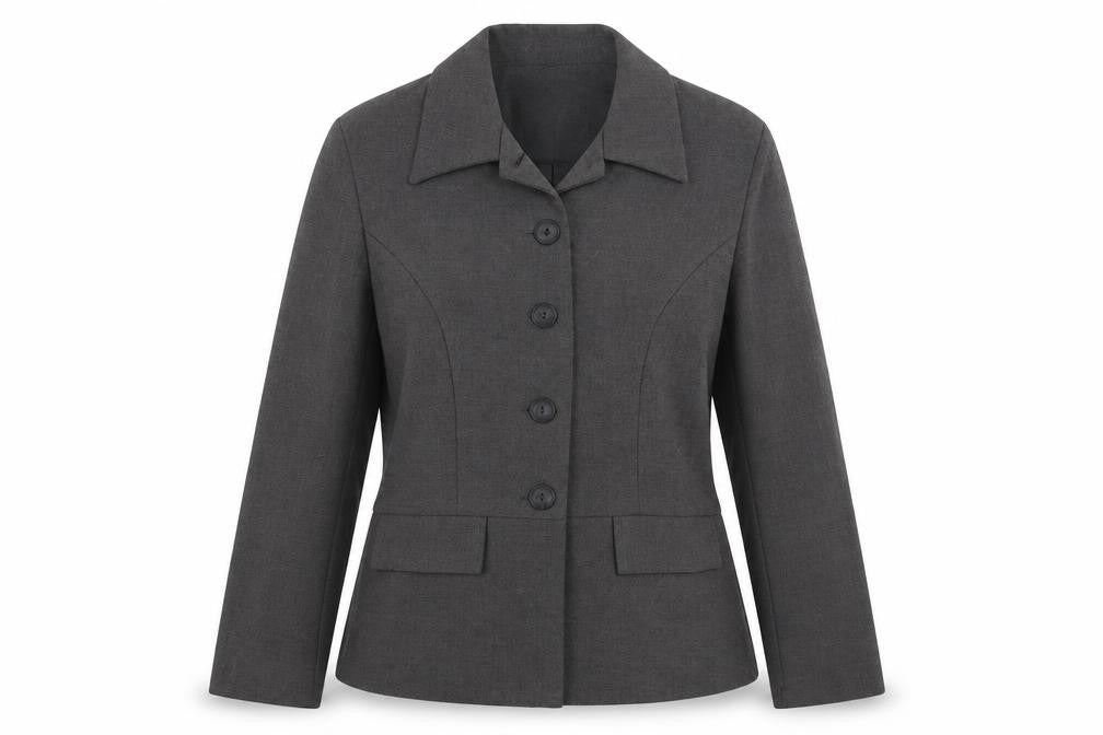 Front view of Paragon women’s grey jacket blazer, size UK 10, button
