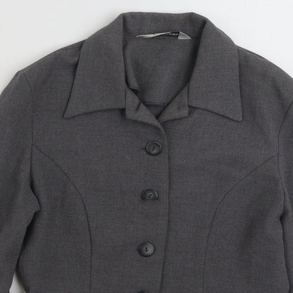 Close-up detail of Paragon women’s grey jacket blazer, size UK 10, button