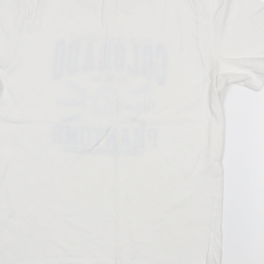 Primark Boys White  Cotton Pullover T-Shirt Size 9-10 Years Crew Neck  - Baseball