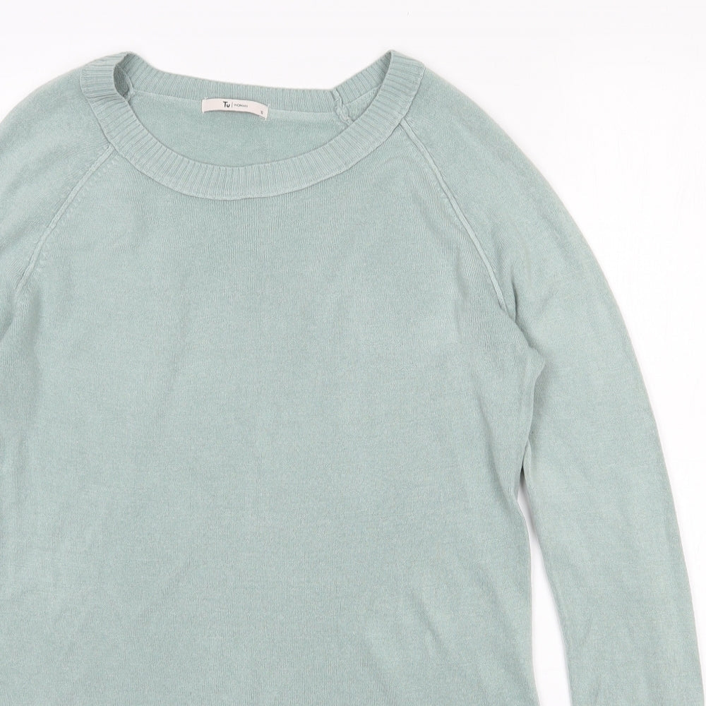 TU Womens Green Round Neck  Acrylic Pullover Jumper Size 12