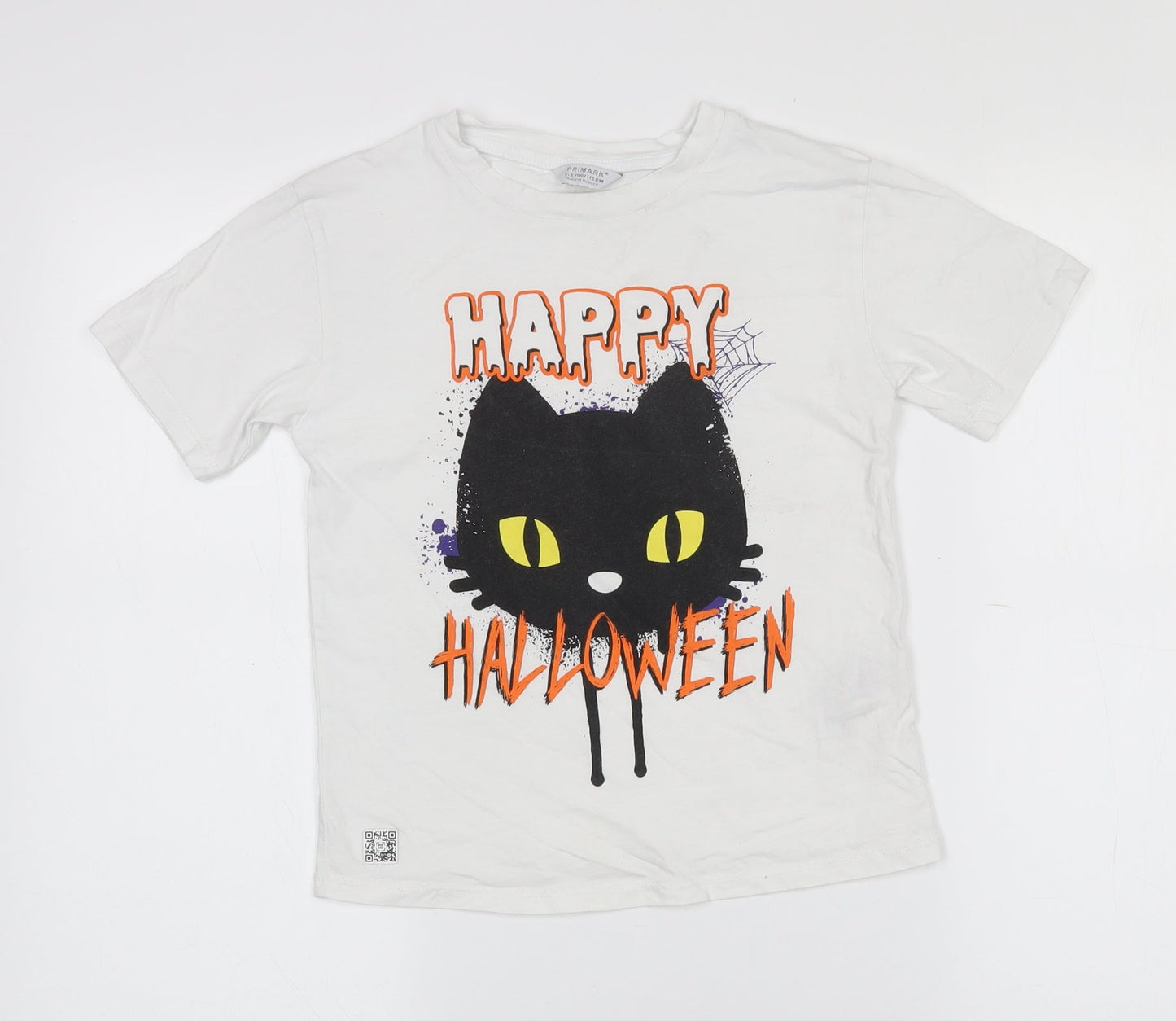 Primark Girls White  100% Cotton Pullover T-Shirt Size 5-6 Years Crew Neck  - Halloween