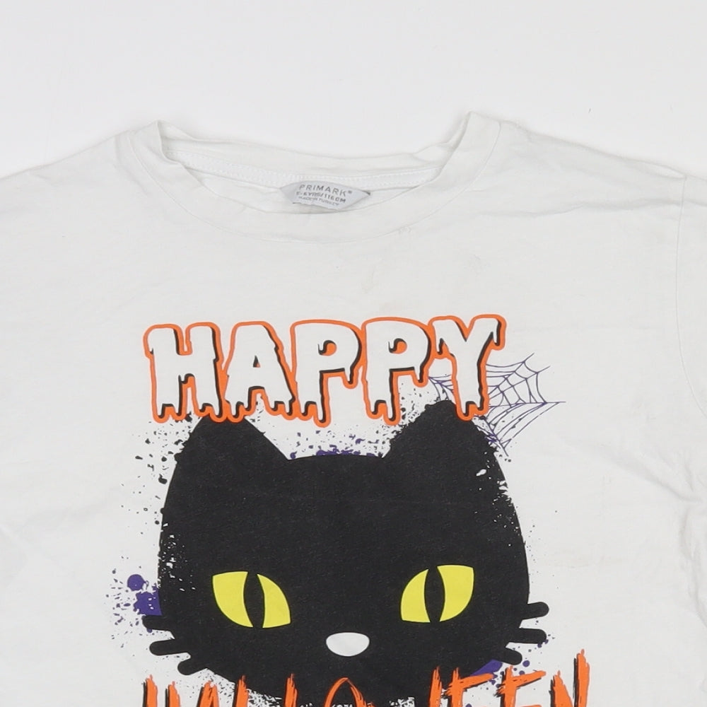 Primark Girls White  100% Cotton Pullover T-Shirt Size 5-6 Years Crew Neck  - Halloween