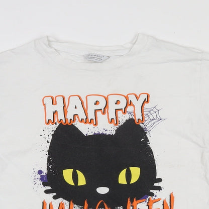 Primark Girls White  100% Cotton Pullover T-Shirt Size 5-6 Years Crew Neck  - Halloween