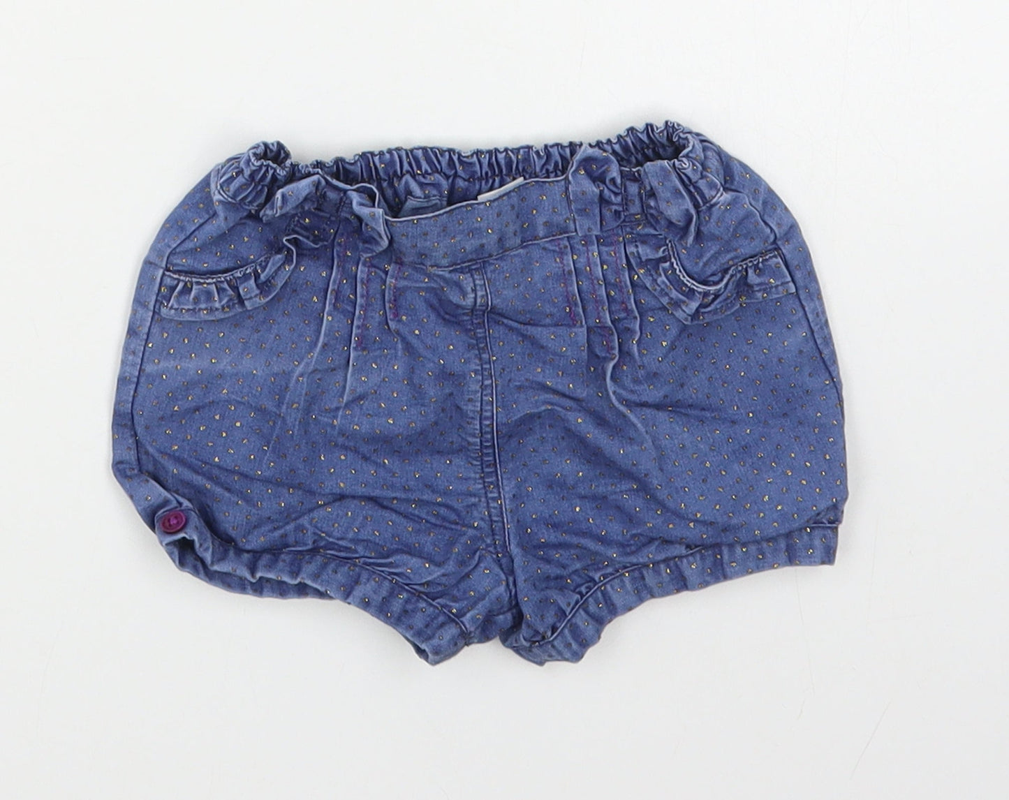 M&Co Girls Blue Polka Dot Cotton Cropped Trousers Size 6-9 Months
