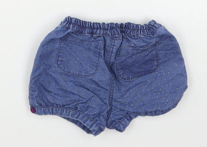 M&Co Girls Blue Polka Dot Cotton Cropped Trousers Size 6-9 Months