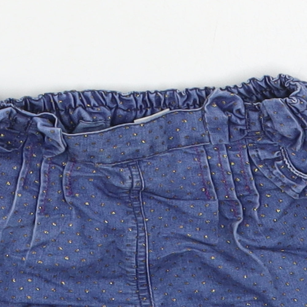 M&Co Girls Blue Polka Dot Cotton Cropped Trousers Size 6-9 Months