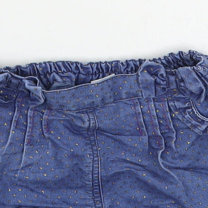 M&Co Girls Blue Polka Dot Cotton Cropped Trousers Size 6-9 Months