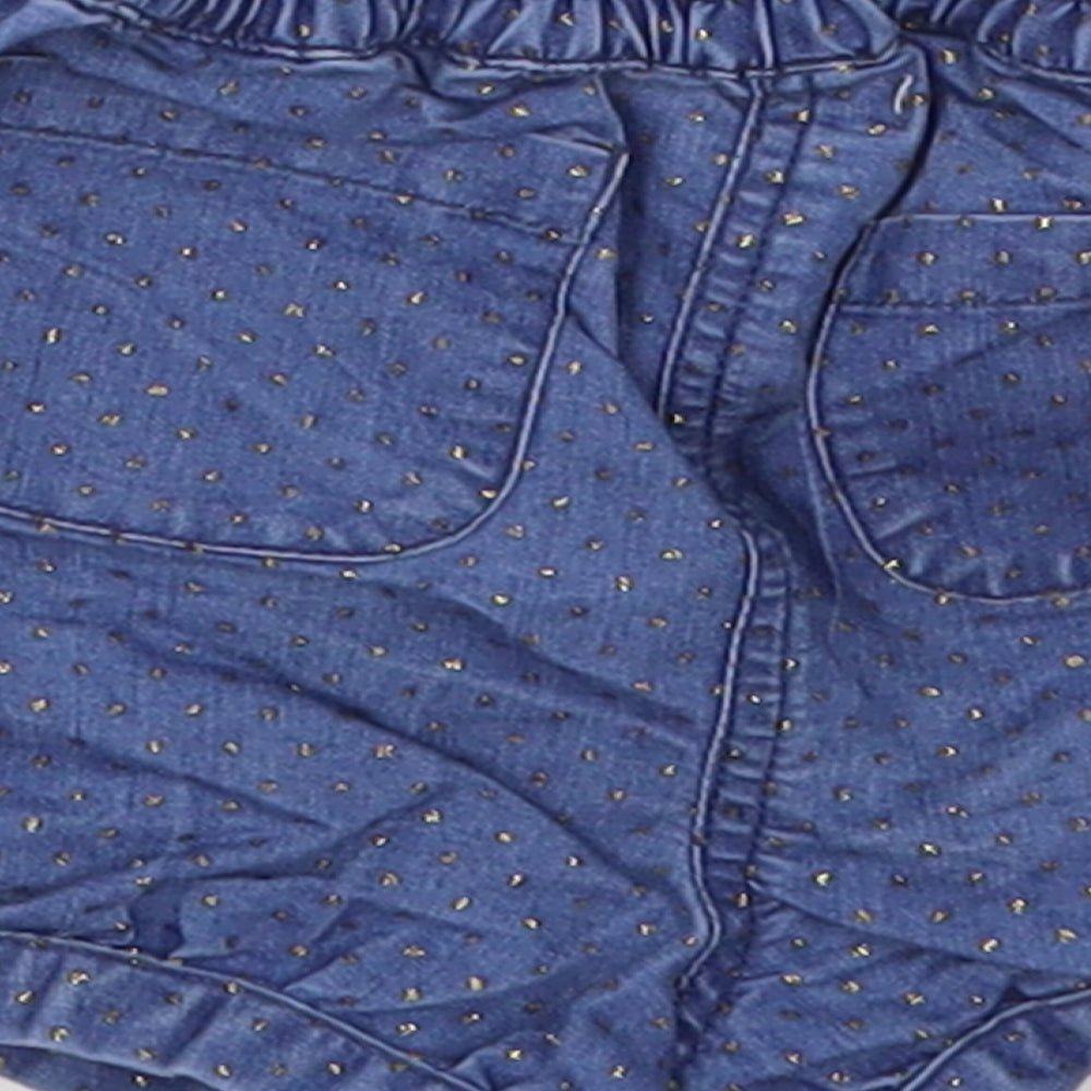 M&Co Girls Blue Polka Dot Cotton Cropped Trousers Size 6-9 Months